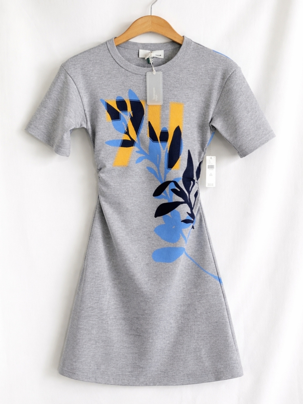 Price Firm Anthro  Gray Floral Graphic Mini Dress